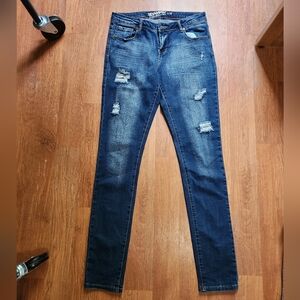 REVAMPED distressed blue denim size large